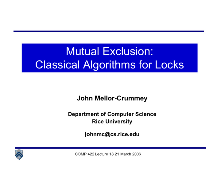 mutual exclusion classical algorithms for locks