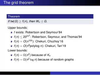 The grid theorem  Theorem If tw ( G )  f ( n ) , then W n  G.  Upper bounds: f exists:
