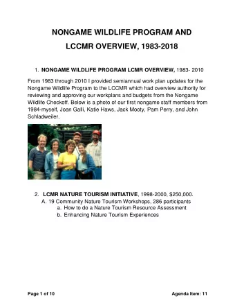 NONGAME WILDLIFE PROGRAM AND  LCCMR OVERVIEW, 1983-2018 1. NONGAME WILDLIFE PROGRAM LCMR OVERVIEW,