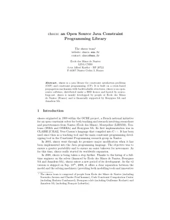 choco : an Open Source Java Constraint  Programming Library The choco team  website: