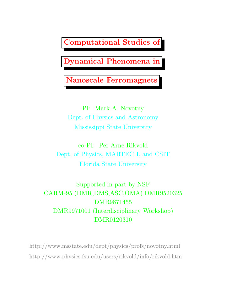 computational studies of dynamical phenomena in nanoscale