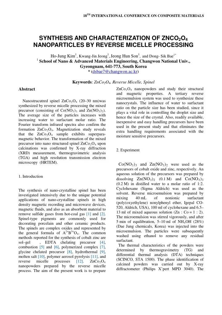 synthesis and characterization of znco 2 o 4