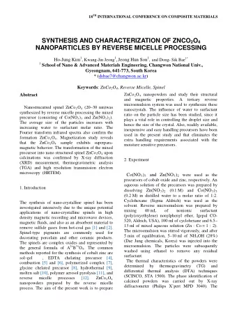 SYNTHESIS AND CHARACTERIZATION OF ZNCO 2 O 4  NANOPARTICLES BY REVERSE MICELLE PROCESSING Ho-Jung