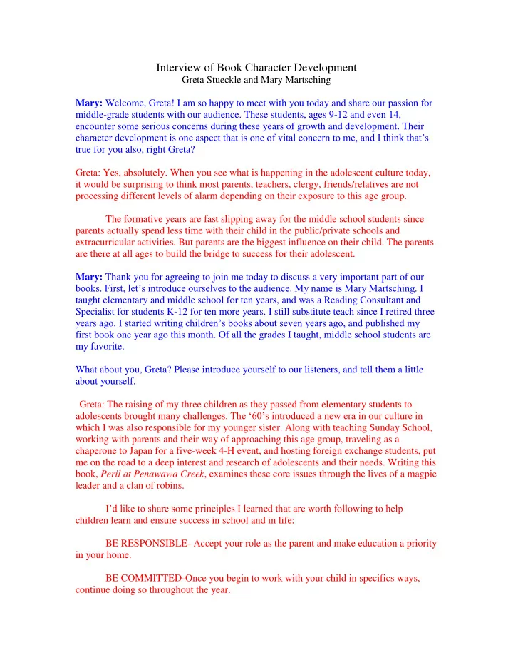 interview of book character development