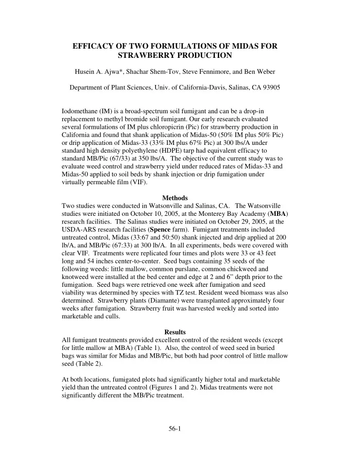 efficacy of two formulations of midas for strawberry