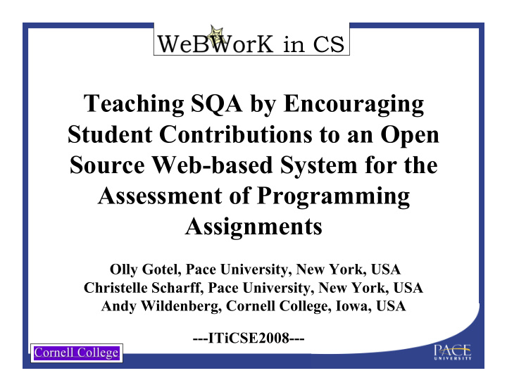 teaching sqa by encouraging student contributions to an