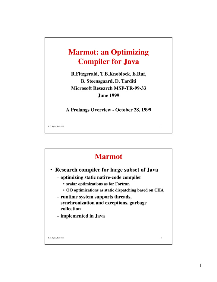 marmot an optimizing compiler for java