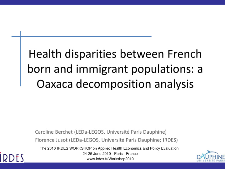 health disparities between french born and immigrant
