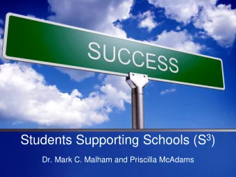 Students Supporting Schools (S 3 )  Dr. Mark C. Malham and Priscilla McAdams  Road Map  Graduating