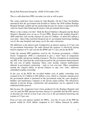 Royal Park Protection Group Inc. AGM 10 November 2011  This is a talk about how PPPs can make you