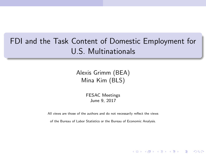 fdi and the task content of domestic employment for u s