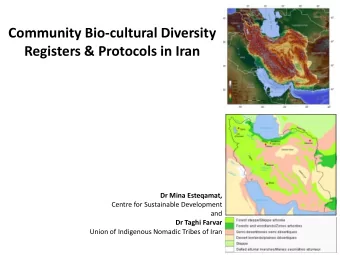 Registers &amp; Protocols in Iran  Dr Mina Esteqamat,  Centre for Sustainable Development  and  Dr