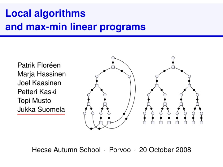 local algorithms and max min linear programs