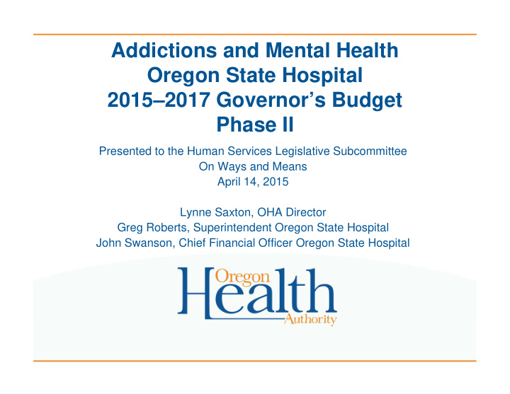 addictions and mental health oregon state hospital 2015
