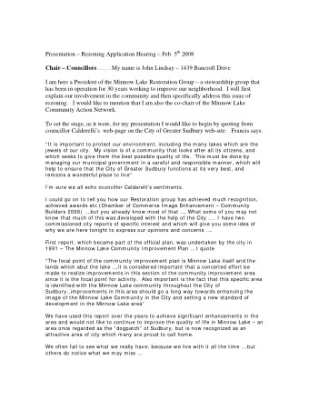 Presentation  Rezoning Application Hearing  Feb. 5 th 2008 Chair  Councillors  My