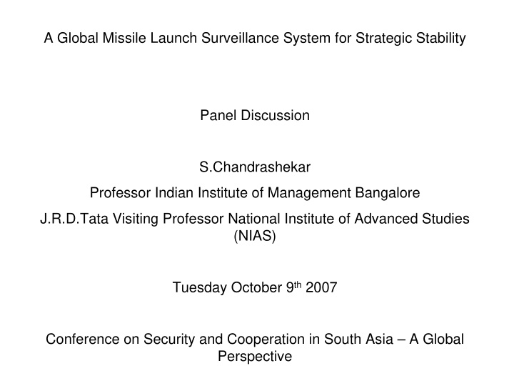 a global missile launch surveillance system for strategic