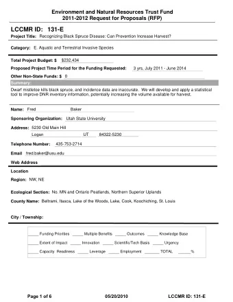 LCCMR ID: 131-E  Project Title:  Recognizing Black Spruce Disease: Can Prevention Increase Harvest?