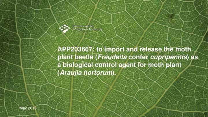 app203667 to import and release the moth plant beetle