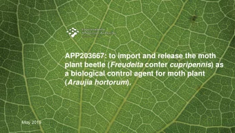 APP203667: to import and release the moth plant beetle ( Freudeita confer cupripennis ) as  a