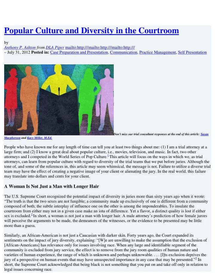 popular culture and diversity in the courtroom