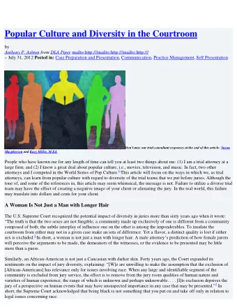 Popular Culture and Diversity in the Courtroom  by Anthony P. Ashton from DLA Piper