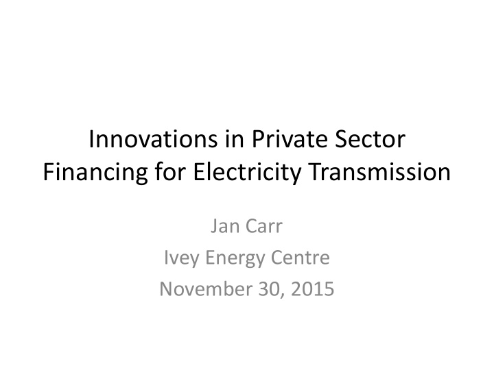 innovations in private sector financing for electricity