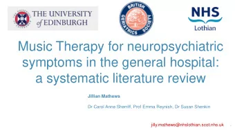 Music Therapy for neuropsychiatric  symptoms in the general hospital:  a systematic literature