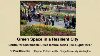 Green Space in a Resilient City Centre for Sustainable Cities lecture series | 23 August 2017 Dr