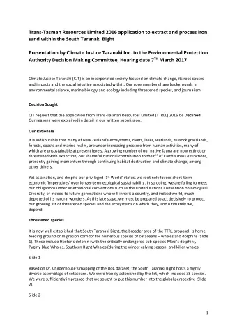 Trans-Tasman Resources Limited 2016 application to extract and process iron  sand within the South