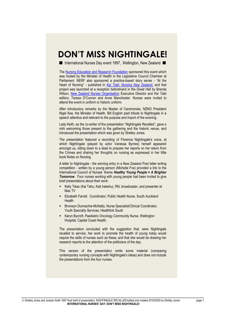 don t miss nightingale