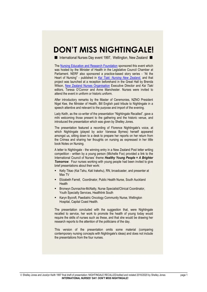 don t miss nightingale