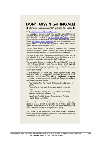 DONT MISS NIGHTINGALE!  International Nurses Day event 1997, Wellington, New Zealand   The