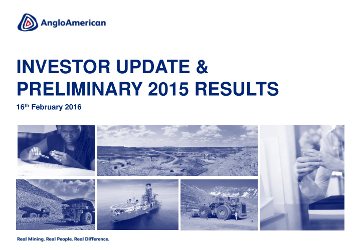 investor update preliminary 2015 results