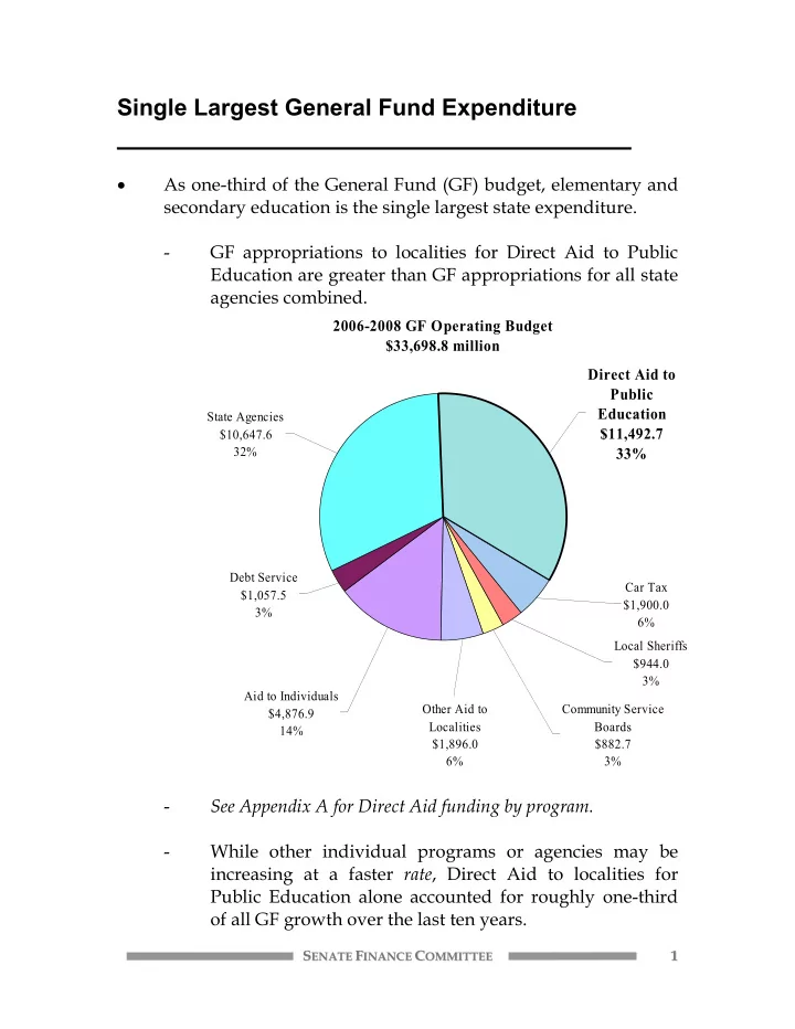 as one third of the general fund gf budget elementary and