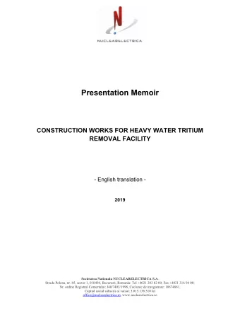 Presentation Memoir  CONSTRUCTION WORKS FOR HEAVY WATER TRITIUM  REMOVAL FACILITY  - English