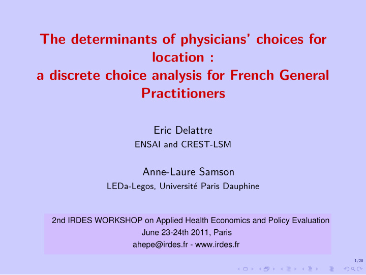 the determinants of physicians choices for location a
