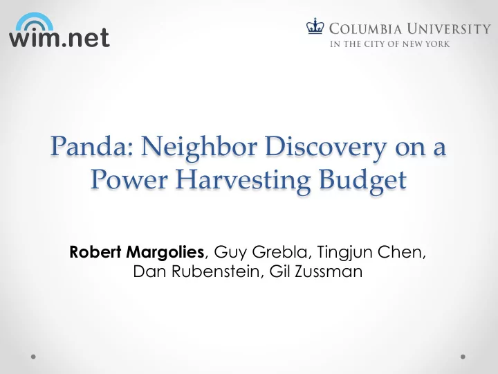 panda neighbor discovery on a power harvesting budget