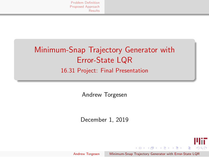 minimum snap trajectory generator with error state lqr