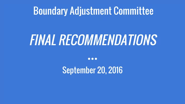final recommendations