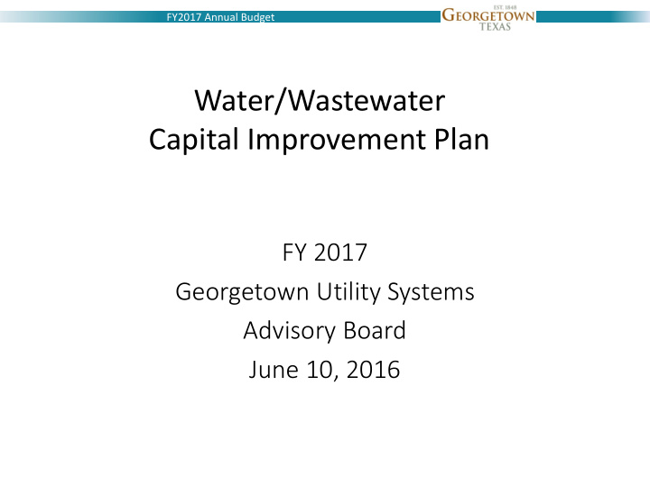 water wastewater capital improvement plan