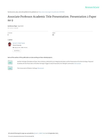 Associate Professor Academic Title Presentation: Presentation 2 Paper  no 9 Conference Paper