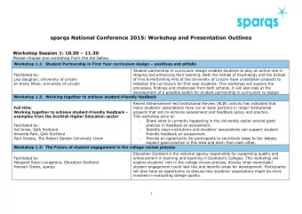 sparqs National Conference 2015: Workshop and Presentation Outlines Workshop Session 1: 10.30