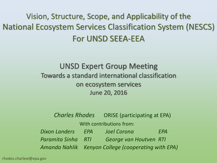 national ecosystem services classification system nescs