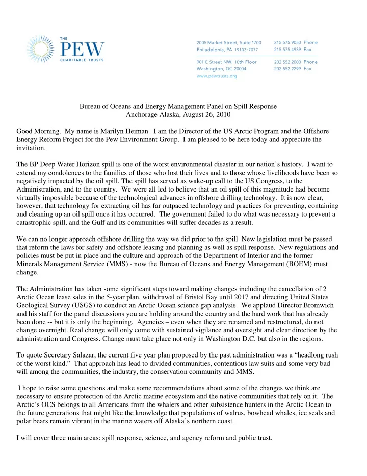 bureau of oceans and energy management panel on spill