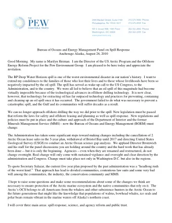 Bureau of Oceans and Energy Management Panel on Spill Response  Anchorage Alaska, August 26, 2010