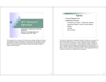 2011 Census of  Comparing to Division 11 (Edmonton Region)  Agriculture  Agricultural Region