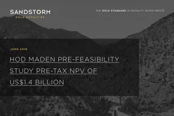 HOD MADEN PRE-FEASIBILITY  STUDY PRE-TAX NPV OF  US$1.4 BILLION  CAUTIONARY NOTE REGARDING