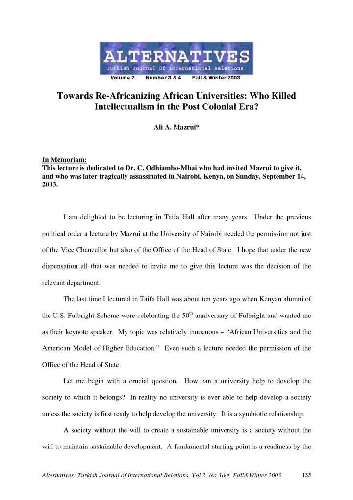 towards re africanizing african universities who killed