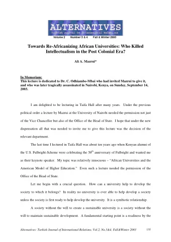 Towards Re-Africanizing African Universities: Who Killed  Intellectualism in the Post Colonial Era?