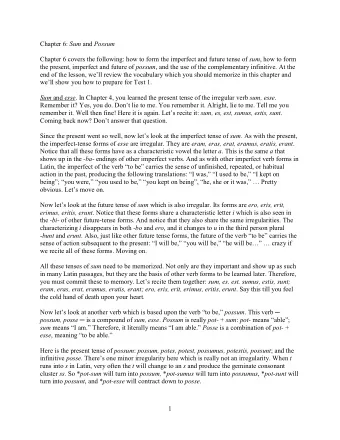 Chapter 6: Sum and Possum Chapter 6 covers the following: how to form the imperfect and future